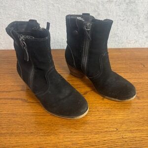 Steve Madden Windey Black Suede Ankle Boots Women Size 7.5 Side Zip Block Heel